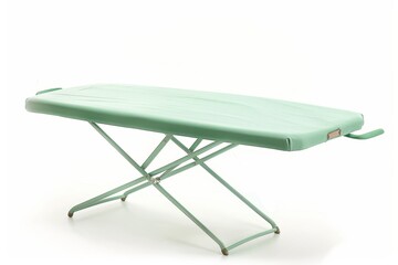 Light green ironing board folded on white background