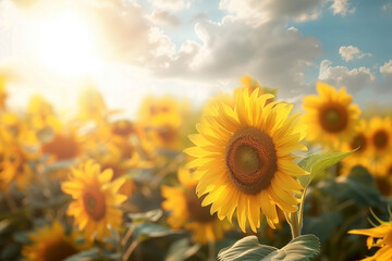 Obraz premium Summer Vibrance: A Field of Sunflowers Under a Bright Sky