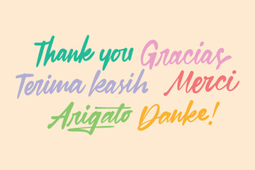 Handwritten Thank you lettering for greeting, colorful typography, lettering collection