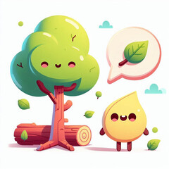 Cheerful Cartoon With Anthropomorphic Tree and Teardrop Character