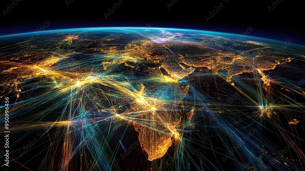 Poster illuminated global network: connecting the world from above