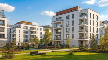 Modern apartment buildings in a green residential area in the city