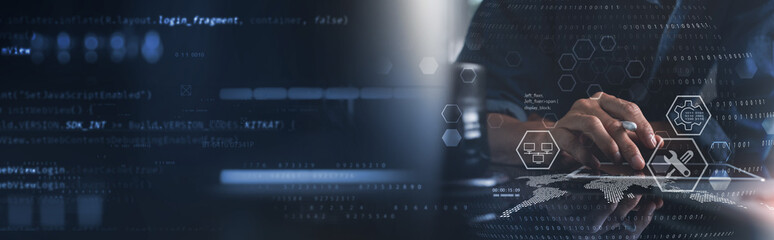 IT support, digital technology. Technical support customer service concept. Software engineer using...