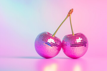 couple of cherries in disco style, 70s party, retro disco evening