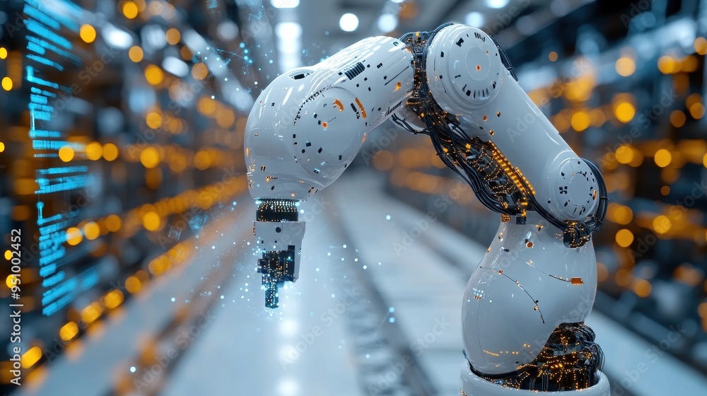 Poster robotic arm in a factory setting