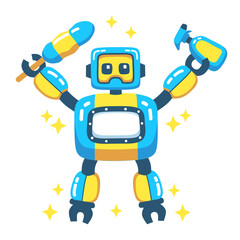 robot holding a dust and dirt cleaning tool flat illustration.modern robot concept helps clean the house and environment