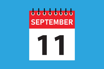 11 september . 11th september  professional modern exclusive daily calendar design. Meeting schedule flat icon icon design. White and red color paper. White,black color text. Vector illustration eps.