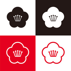 シンプルな和風の椿のアイコンセット＿家紋風