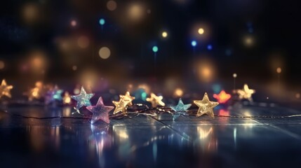 Twinkling star lights on wood