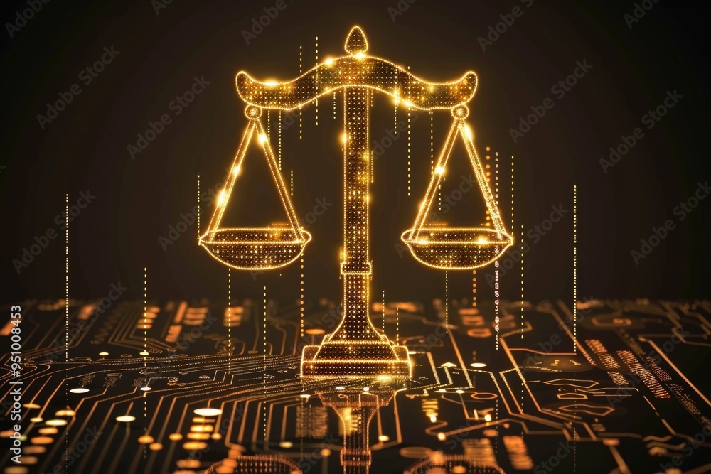 Poster a detailed image of a circuit board featuring golden scales