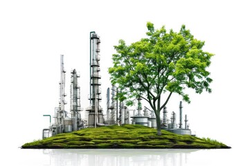 Obraz premium Oil refinery with a tree in the foreground