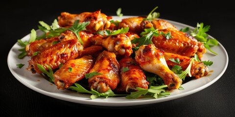 Fototapeta premium Plate of baked chicken wings