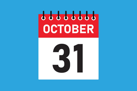 31 October . 31th October  professional modern exclusive daily calendar design. Meeting schedule flat icon icon design. White and red colour  paper. White, black color text. Vector illustration eps.

