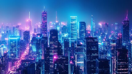 Obraz premium Futuristic Cityscape: Neon Lights and High-Tech Architecture