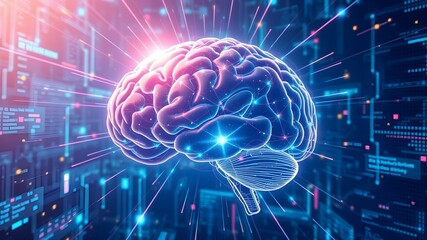 Futuristic depiction of a brain, surrounded by advanced technology and glowing elements, symbolizing innovation and intelligence