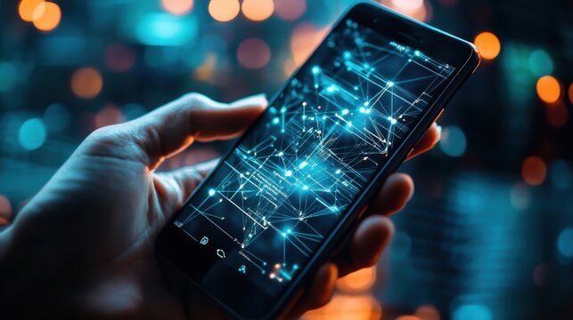 Futuristic Smartphone with Glowing Interconnected Nodes
