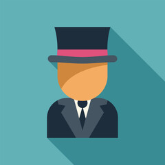 Magician character icon wearing a suit and top hat, perfect for entertainment or magic themed designs