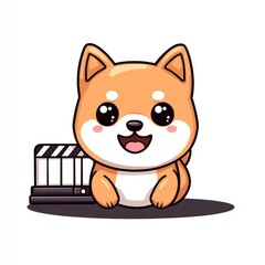 Fototapeta premium Cute Cartoon Shiba Inu Dog with Clapperboard
