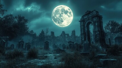 Fototapeta premium Eerie Moonlight Cemetery