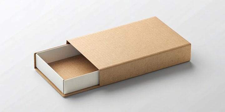 A realistic mockup of a hard paper slide box with dieline for packaging design showcase