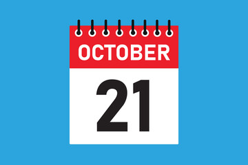 21 October . 21th October  professional modern exclusive daily calendar design. Meeting schedule flat icon icon design. White and red colour  paper. White, black color text. Vector illustration eps.