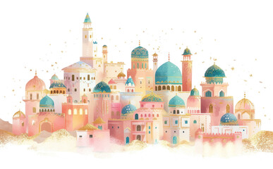 Fototapeta premium PNG aesthetic Middle Eastern cityscape border, transparent background