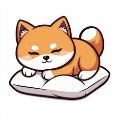Cute Cartoon Shiba Inu Dog Sleeping on Pillow