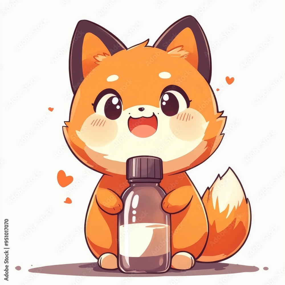 Canvas Prints cute cartoon fox holding a bottle of milk