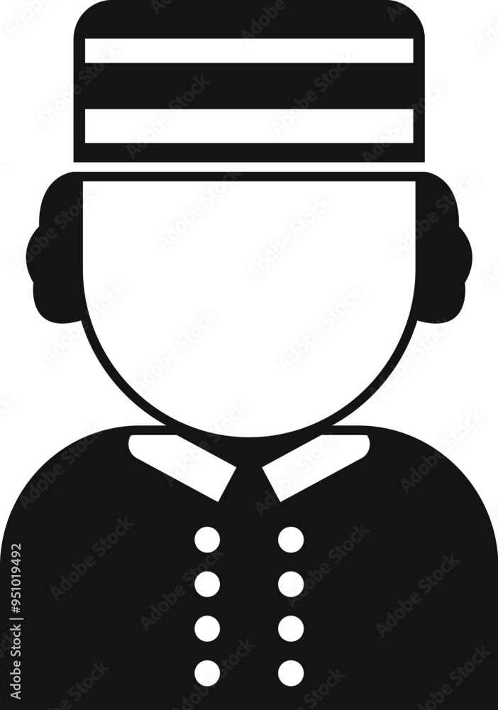 Poster hotel porter wearing a uniform with buttons is standing in simple style