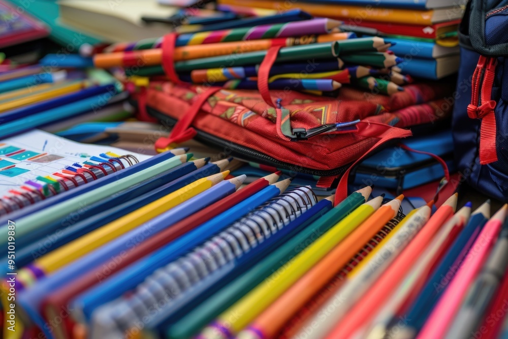 Poster A collection of colorful pencils arranged neatly on a table