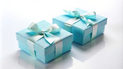 Obraz premium Elegant light blue handmade present boxes on white background