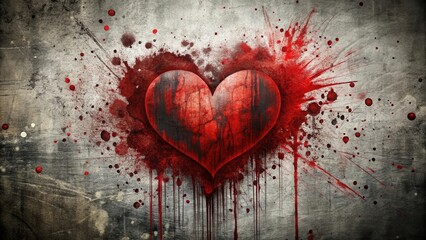 Gritty and edgy graffiti heart splatter on a Valentine's Day themed background