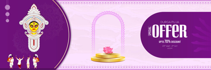 Durga Puja Sale, Banner, Vector Illustration Art, Durga Puja, Social Media Poster

