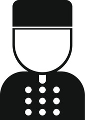 Simple black and white vector icon of a hotel doorman wearing a uniform, perfect for representing hospitality and service