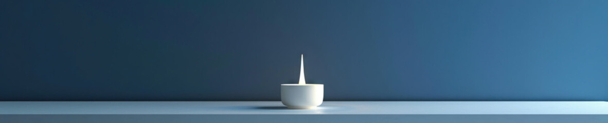 Fototapeta premium A minimalist altar with a simple white candle flickering against a deep indigo background, creating an atmosphere of meditation and contemplation.