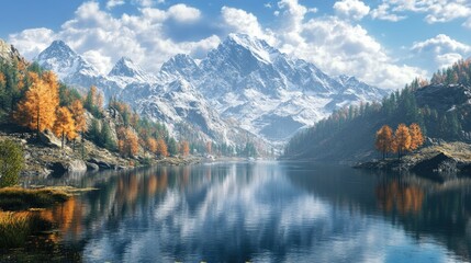 A majestic mountain range with a pristine lake in the foreground, capturing the untouched beauty of nature.