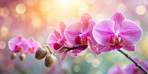 Plakat Close-up of a pink orchid in full bloom with a blurred square background and bokeh effect