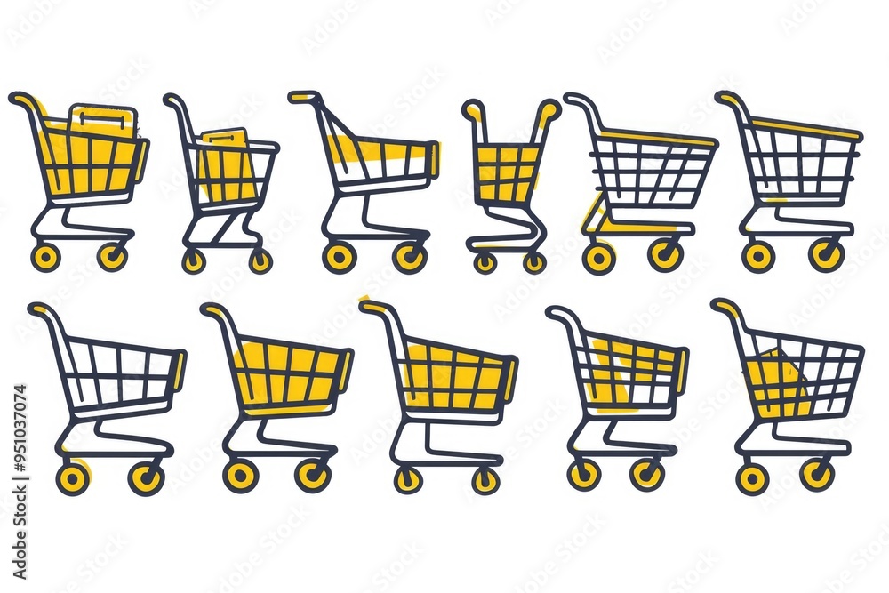 Poster multiple shopping carts stacked together, a common sight in retail environments