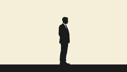 Obraz premium Silhouette of a man in a suit standing against a minimalist background.