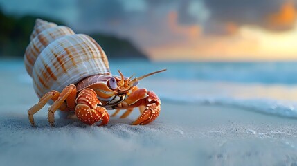 Close-up of a hermit crab on the beach, isolated on white background