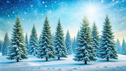 Fototapeta premium Coniferous trees on a snowy isolated background perfect for winter-themed designs