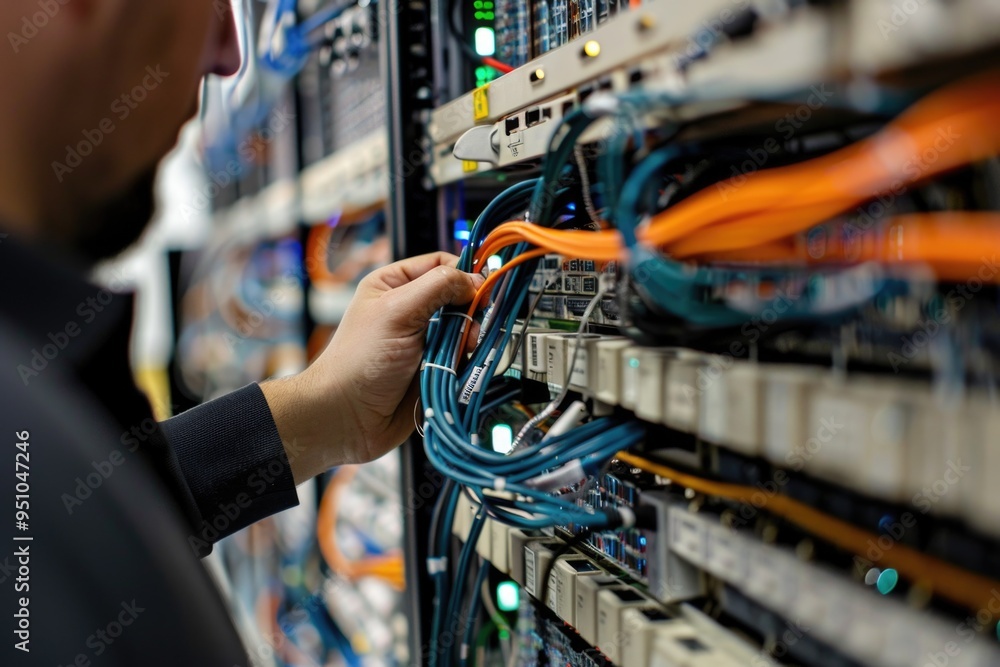 Poster A person operating computer equipment in a data center environment, possibly performing maintenance or upgrades