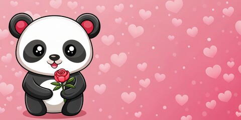 Obraz premium Romantic seamless wallpaper featuring adorable panda in love