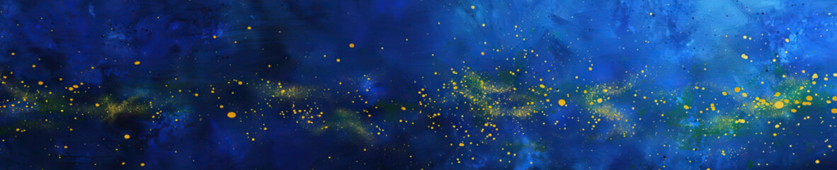 Fototapeta premium An abstract oil painting of Jesus's parable of the mustard seed, with tiny specks of yellow and green scattered across a deep blue background.