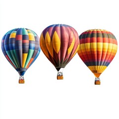 Fototapeta premium Colorful hot air balloons soaring in the sky, adventure, travel, freedom, clipart, white background, high quality