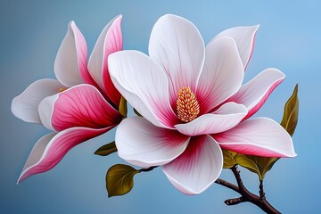 Delicate watercolor painting of a blooming magnolia flower, high-quality, floral elegance, graceful and aromatic blossoms