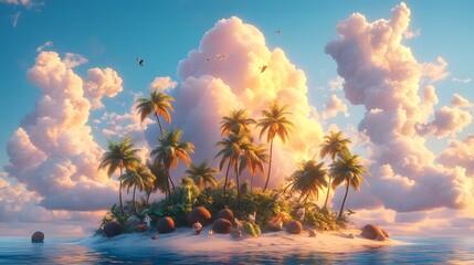 Fototapeta premium tropical island with palm trees at sunset