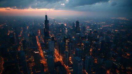 Obraz premium City Lights at Dusk: A Breathtaking Aerial View