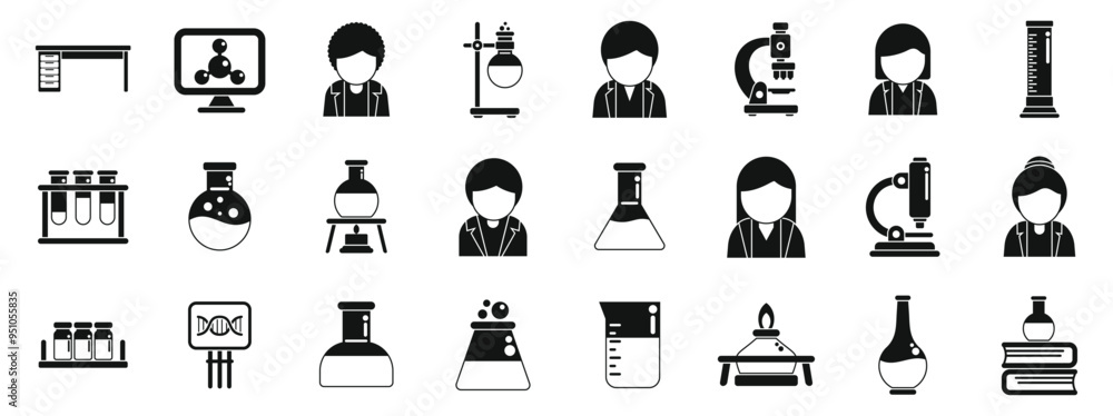 Aufkleber student university laboratory icons set. this set of icons features scientists conducting experiment
