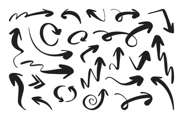 hand drawn arrows with diverse directions, featuring curvy, straight, and zigzag lines. Vector cartoon illustration